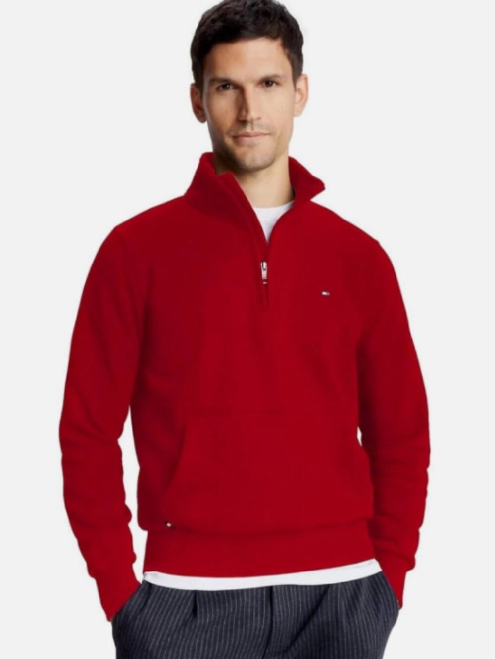 Tommy Hilfiger Men’s Red Quarter-Zip Sweatshirt Pullover - Men's Large